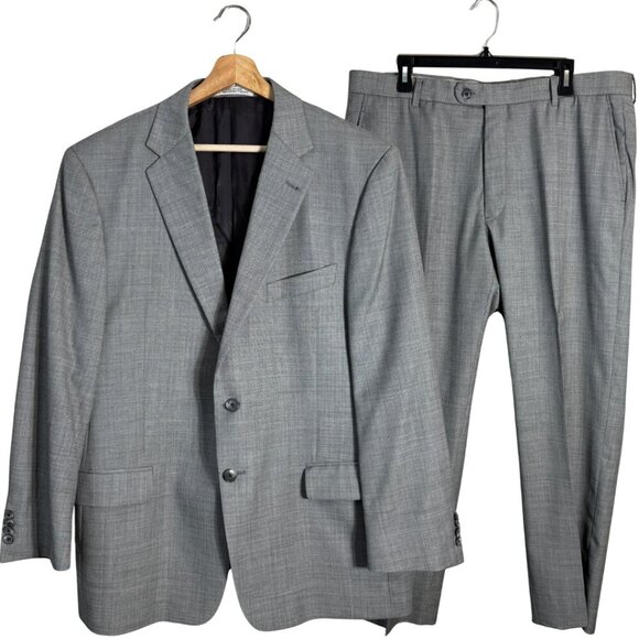Joseph Abboud Wool 2 Piece Suit Mens 44R 36.5R Gray Career Formal Cocktail Party - Picture 1 of 15